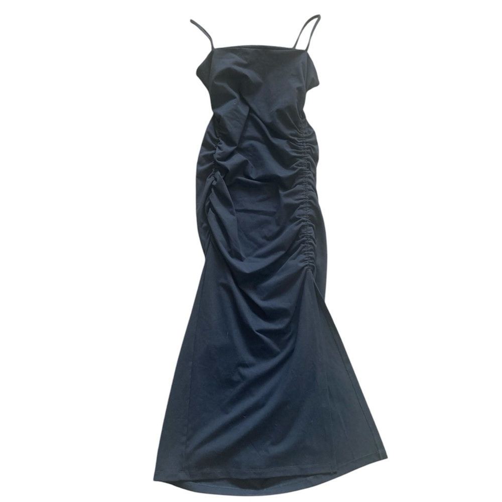 NWT Susana Monaco Cami Strap Ruched Slit Maxi Dress in Onyx - Picture 3 of 8